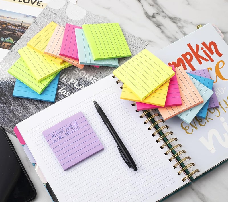 Kozerite (16 Pack) Lined Sticky Notes 3x3 in Ruled Stickies Super Sticking Power Memo Pads Bright Colors - Image 5